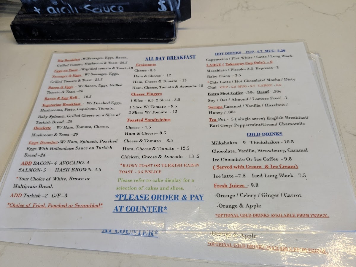 Cafe Expresso Eat in & Takeaway Menu 1