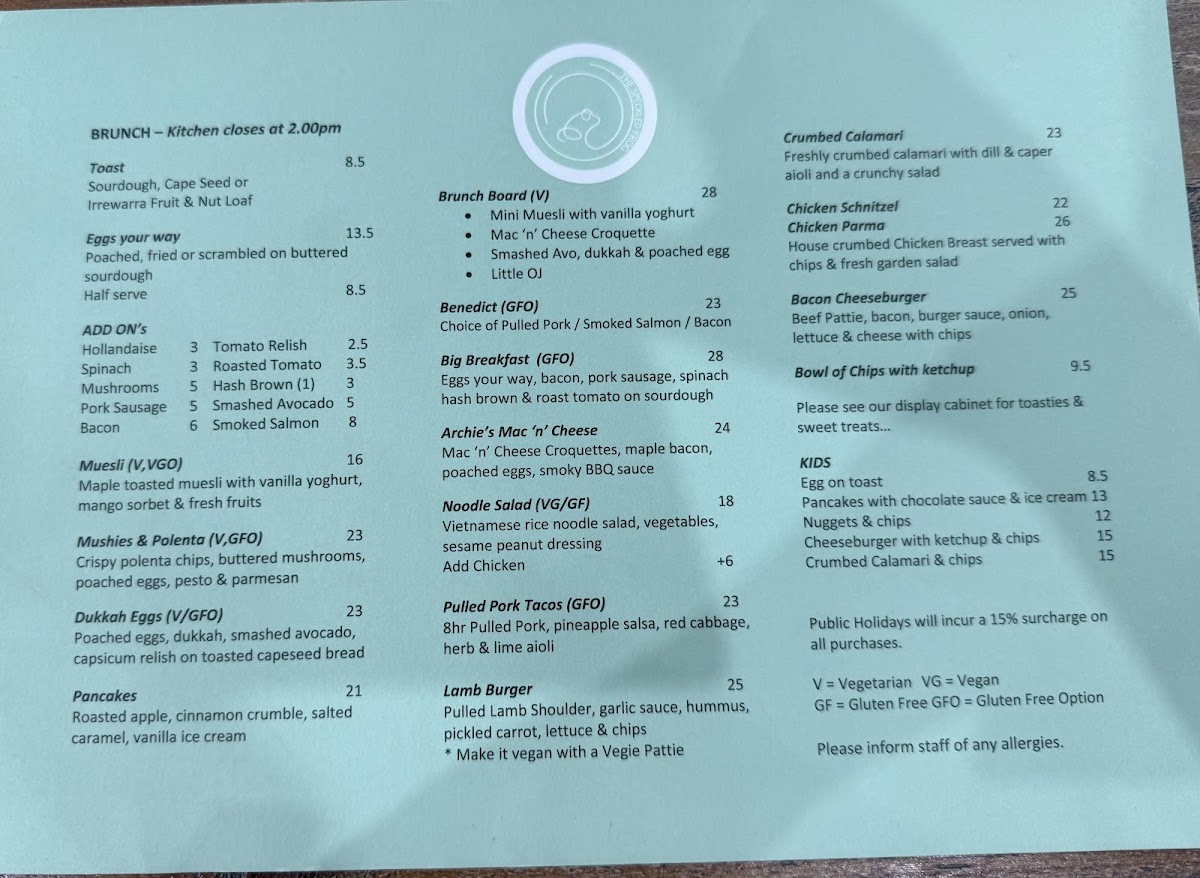 The Speckled Frog Menu 2