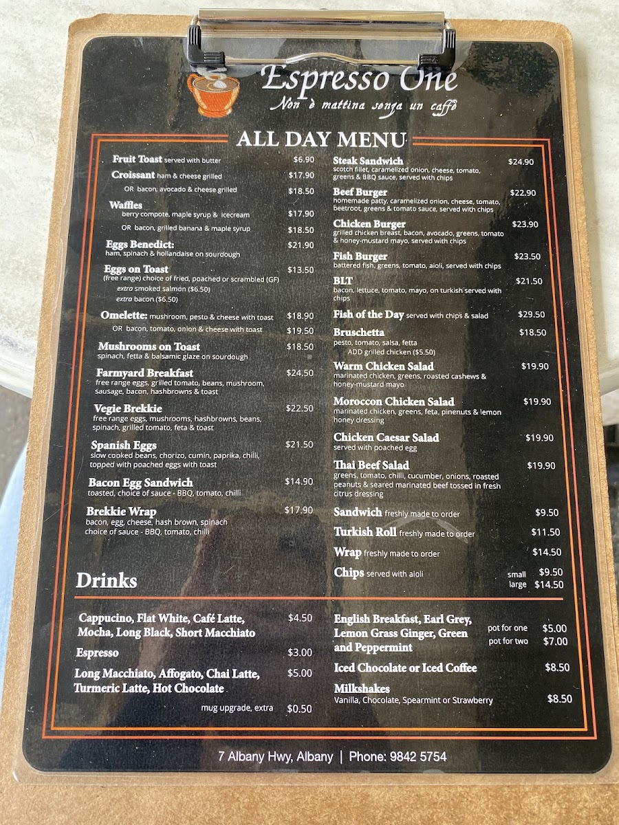 Espresso One Menu 1