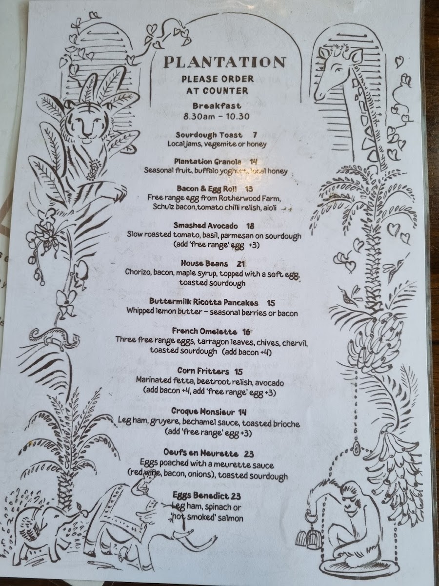 Plantation Cafe @ Green Lane Bowral Menu 10