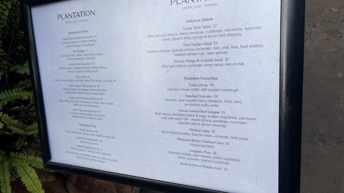 Plantation Cafe @ Green Lane Bowral Menu 9